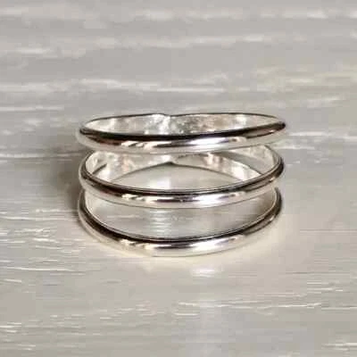 Triple Band 925 Sterling Silver band &Statement Ring Handmade ring All size-m-67 - Image 1 of 4
