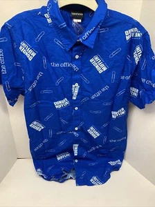 Dunder Mifflin The Office Shirt Men M Medium Blue Allover Print Cotton Button Up - Picture 1 of 6