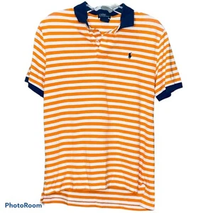 Polo Ralph Lauren Boy's Polo Shirt Orange White Striped Navy Golf Collared L - Picture 1 of 6