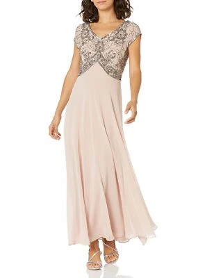 J Kara Women's Petite Cap V-Neck Beaded Dress 10 Petite Blush/Mercury - Image 1 of 2