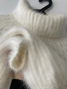 Angora Blended Jumper Fuzzy Soft Crop Turtleneck Sweater White - Imagen 1 de 3