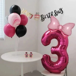 30" Large Pink Mickey Minnie Mouse Number Bow Foil Balloon 1st Birthday Baloon - Picture 1 of 20
