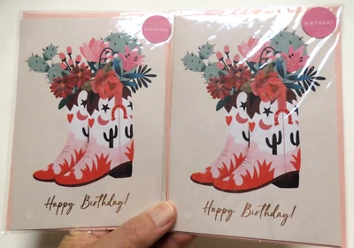 GRAPHIQUE DE FRANCE 2 Cards Graphique Birthday Pink Cowboy Boots Have a Rootin' Tootin' Good Time
