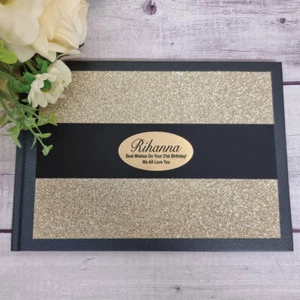 21st Birthday Guest Book Black Album Gold Glitter - Picture 1 of 4