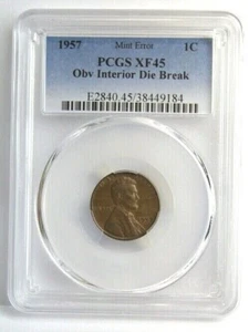 1957 PCGS XF45 Mint Error Lincoln 1c - Picture 1 of 3