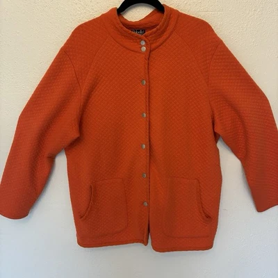 Quilted Knit Jacket Womens 1X Orange Button Snap Front Pocket Cozy Fall Rafaella - Image 1 of 4