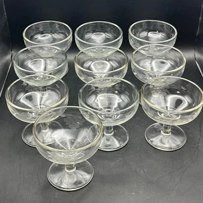 Set of 10 Etched Grape Vine Dessert Sherbet Stemmed Fruit Compotes Dishes 3.5" - Image 1 of 4