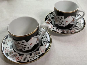 TIFFANY Demitasse Cup Saucer Set Playing Cards Design Limited Rare A06 - Picture 1 of 8