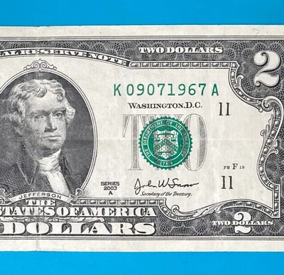 September 7, 1967 (K 09071967 A) BIRTHDAY ANNIVERSARY $2 Two Dollar Bill - Image 1 of 4