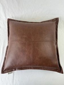 BRAWARM Almohada de Cuero Marrón 17 X 17" Marrón-Tubería Cremallera Bonita - Imagen 1 de 12