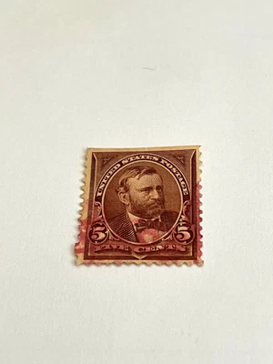 1894 Pres. Grant 5 Cents Brown Stamp Scott 223, Triangles on corner - Image 1 of 4