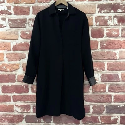 Vestido Vince para mujer grande liso negro imitación cuero ribete informal carrera  Foto 1 de 4