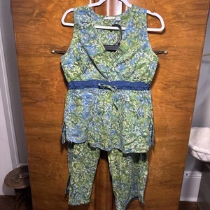 Lunar Chic Damen Pyjama Set blau und grün Gr. S 100% Baumwolle - Bild 1 von 11