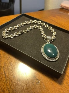 Heavy Suarti 925 Sterling Silver Necklace and Green Turquoise Pendant 90.7 gms - Picture 1 of 10