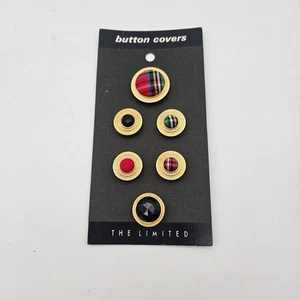 Cubiertas de botones The Limited vintage de los 80 a cuadros navideños facetados negros NUEVO en tarjeta - Imagen 1 de 2