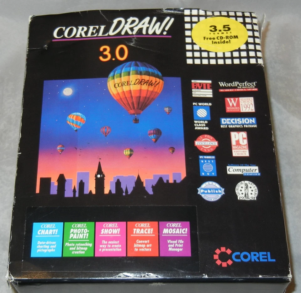 Corel DRAW! 3.0 Graphics Software CD 3.5 Box New in Box Complete Academic NOS - Image 1 of 4