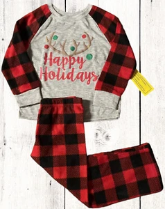 NEW-Christmas Kids 3T Family Matching Pajamas “Happy Holidays” Plaid 2PC - Picture 1 of 12