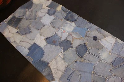Upcycling Vintage Jeans enim Teppich aus Baumwolle patchwork blau diverse Größe - Bild 1 von 4