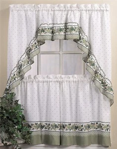 CHF & You Cottage Ivy Country Curtain Tier And Swag Set, Multi, 56-Inch X - Picture 1 of 4