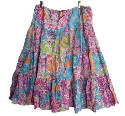 Falda Midi Lauren 1X Cachemira Floral Lino En Niveles Patchwork Boho Artística 34 Sin Forro Foto 1 de 4