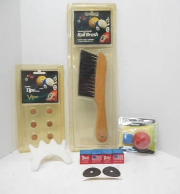 Accesorios de Billar-Cepillo de Riel, Puente, Puntas de Taco, Manchas de Mesa, Tiza y Soporte Foto 1 de 2