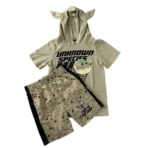 Baby Yoda Boys size 6 Shorts Set Hooded T-Shirt Shorts Unknown Species - Picture 1 of 7