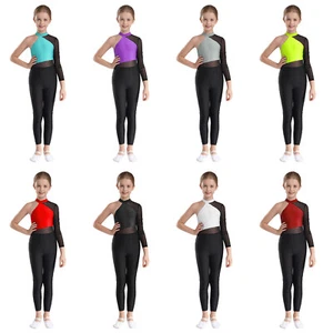 Kids Girls Gymnastic Long Sleeve Bodysuit Shiny Leotard Gym One Piece Dance - Bild 1 von 102