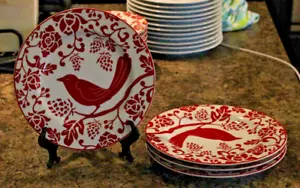 Pier 1 One Imports Red Bird Salad Dessert Plate 8" Set of 4 - Picture 1 of 3