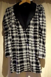River Island 12 Black & White dog tooth Sequin Tuxedo Blazer Dress. - Picture 1 of 2