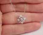 1.10ct Round Cut Real Moissanite Cluster Pendant 14k White Gold Plated 18'' Free