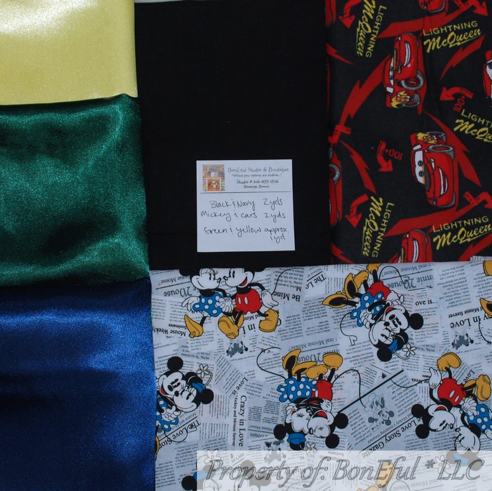 BonEful Fabric COTTON QUILT LOT Scrap BOX Kid Boy Disney Mickey Mouse Cars SALE - Image 1 of 4