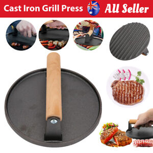 Cast Iron Burger Press Making Hamburger Steak Meat Smasher Utensils Grill BBQ