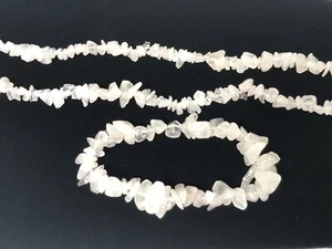 Rose Quartz Natural Polished Chip Strand Necklace and Matching Bracelet - Picture 1 of 3