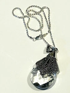 SIGNED DOUG PAULUS STERLING SILVER FILIGREE TEARDROP PENDANT W ITALIAN CHAIN 925 - Picture 1 of 3