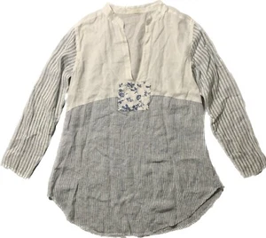 CP Shades Multicolor Stripes & Floral Patchwork Linen Loganlook Top Sz S - Picture 1 of 12