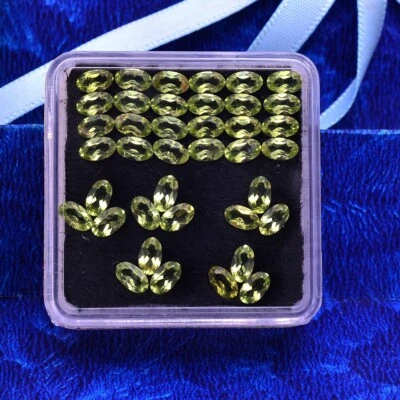 39 Stück VVS Natürlich Peridot 5mm 3mm Oval Facettiert Schliff Unbehandelt Lose - Bild 1 von 4