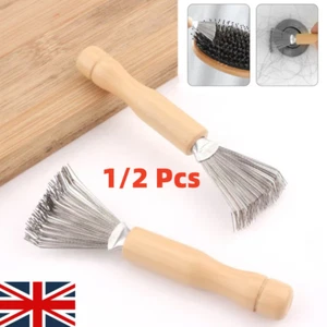 1/2x Hair Brush Cleaner Tool with Metal Rake, Wooden Handle, Dirt Remover - UK - Picture 1 of 14