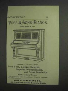 1892 Vose & Sons Pianos Ad - Picture 1 of 1