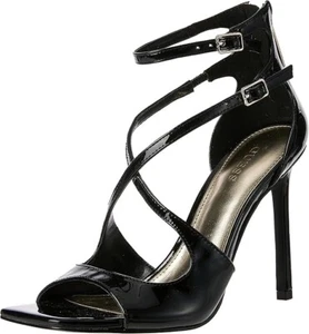 NEW! Guess Sella Heeled Sandal Strappy Women's Shoes Size 9.5 Med, Black Patent - Picture 1 of 14