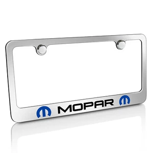 Marco de matrícula de metal latón acabado cromado espejo doble logotipo Mopar - Imagen 1 de 3