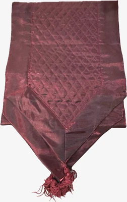 Quilted Table Runner Solid Shiny Red Pointed Tassels 72" x 13" Special Occasion - Image 1 of 4