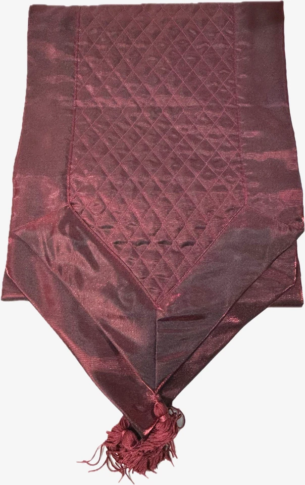 Quilted Table Runner Solid Shiny Red Pointed Tassels 72" x 13" Special Occasion - Image 1 of 4
