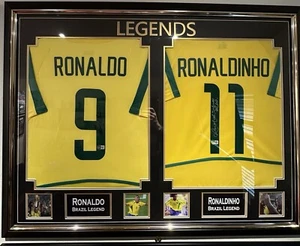 Ronaldinho and Ronaldo Nazario of Brazil Signed Jerseys Framed Beckett - Picture 1 of 10