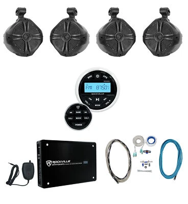 Rockville RGHR2 Marine Bluetooth Receiver+Remote+4) 8" Wakeboards+4-Ch Amplifier - Image 1 of 4