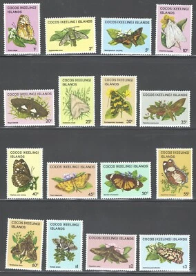 Cocos Keeling Island Mint NH MNH Sc# 87/102 complete butterflies Moth set 1982 - Image 1 of 2