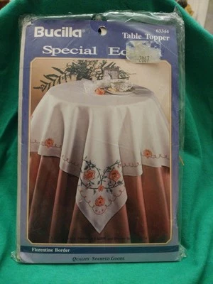 New Table Topper- Florentine Border - 40" x 40" - Bucilla Stamped Embroidery  - Image 1 of 4