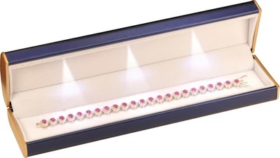 Caja de pulsera de tres luces LED negra de lujo de cuero PU con cúpula superior diseñada con Go Foto 1 de 4