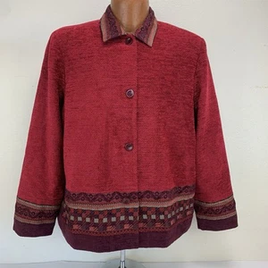 Abrigo tapiz Coldwater Creek vintage años 90 chaqueta roja grande boho artístico hippie - Imagen 1 de 6