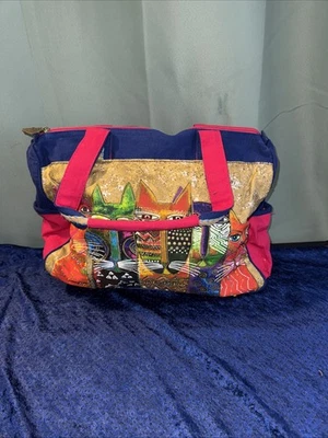 Vntg. LAUREL BURCH Canvas Shoulder Tote Cats Bag ~ Zipper Beaded ~ - Image 1 of 4