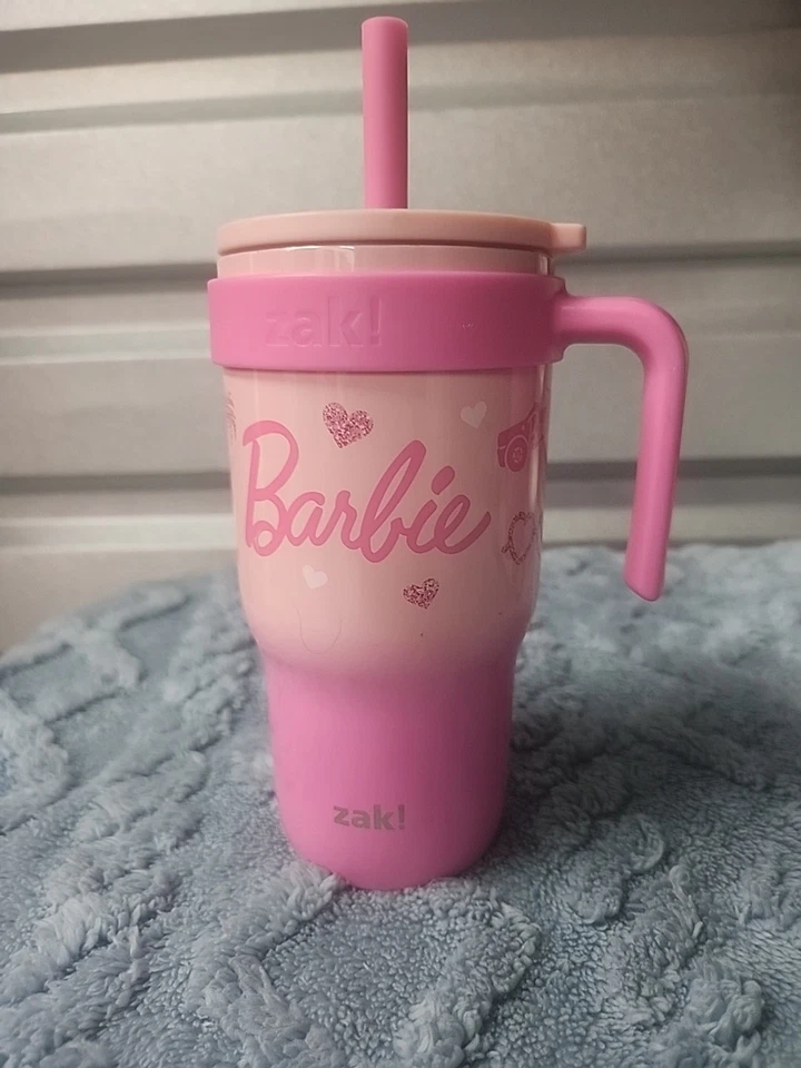 Vaso para niños Barbie Zak Designs 18 oz - acero inoxidable, a prueba de derrames, con pajita Foto 1 de 4